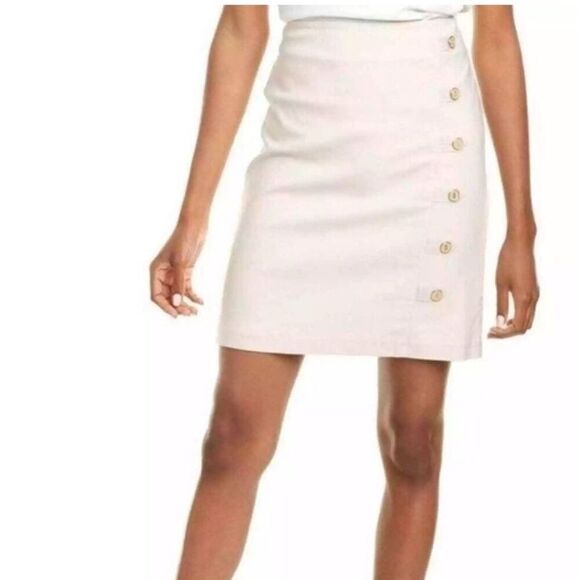 J. Mclaughlin Ivory Skirt Sz 8 High Rise Elasticized Button Pencil - Picture 1 of 6